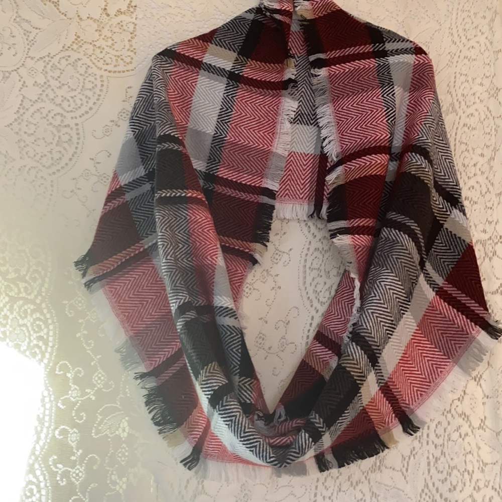 Styline Red Black and White Plaid Infinity Scarf
